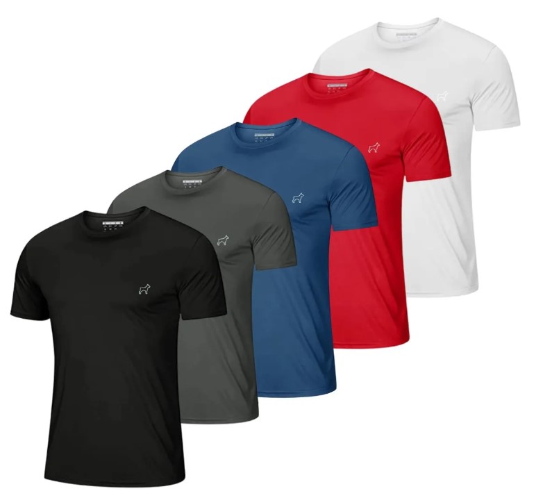 Kit 5 Camisetas Parvori Dry Fit Academia Esportes - Slim Fit